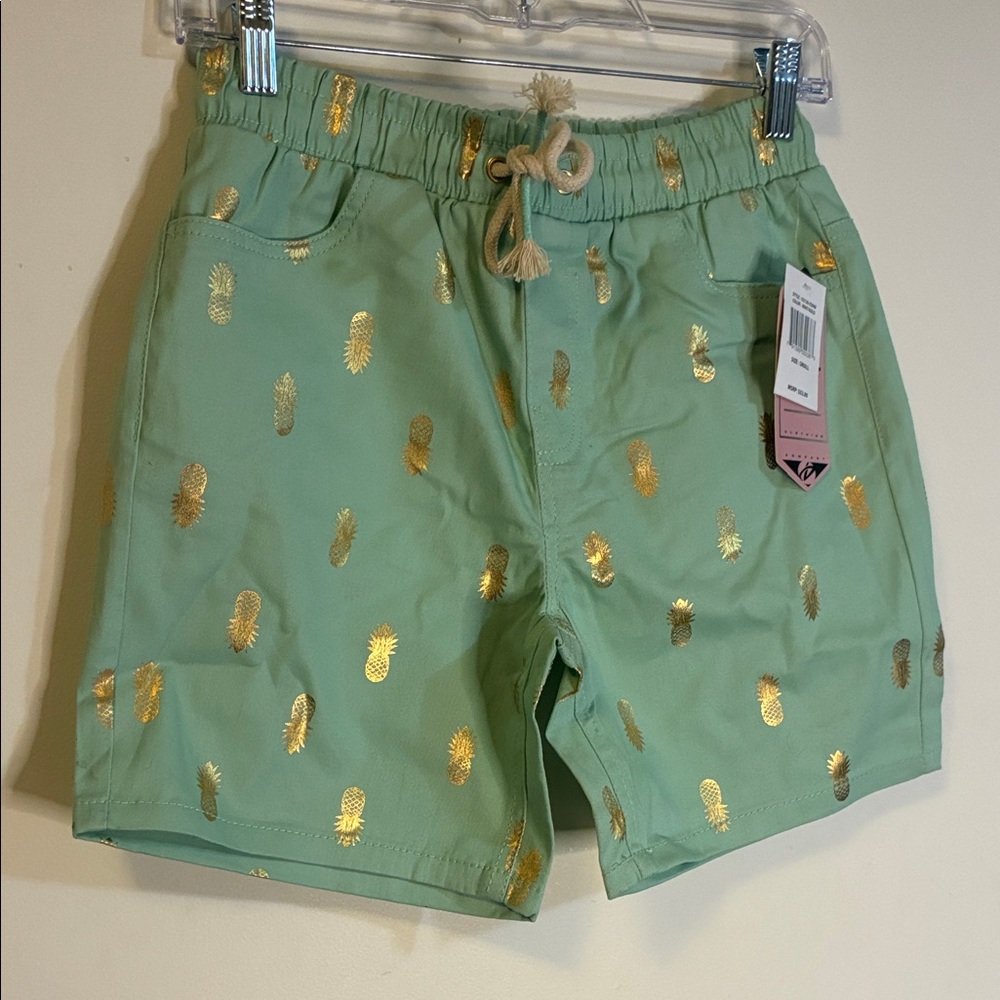 Drill Clothing Company Mint Green and Gold Pineapple Men's Shorts